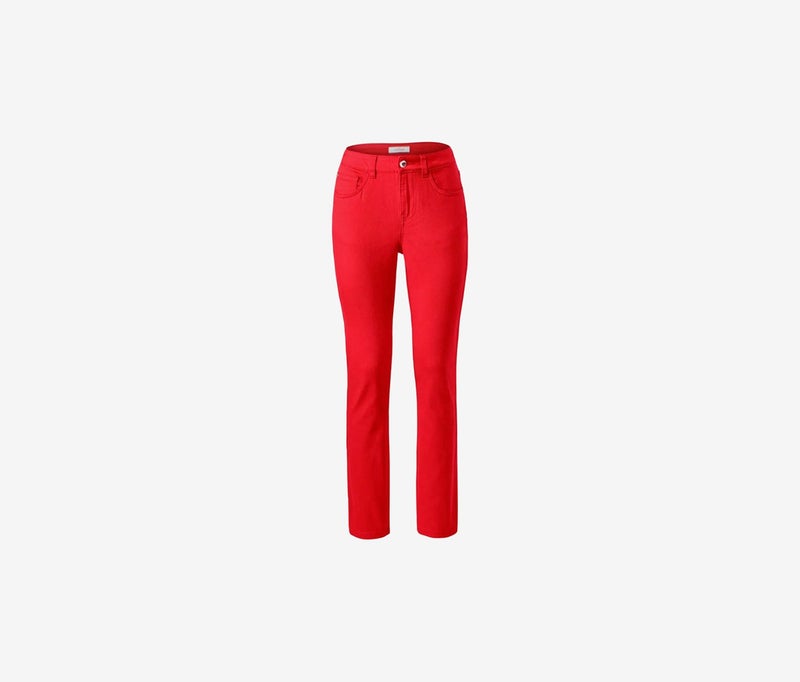 Tchibo Women Regular Fit Plain Straight Leg Jeans, Red - Image 3